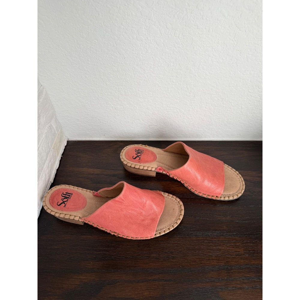 Sofft Kheta Coral Leather Slide Sandals Whipstitch Wedge Women's 9.5 M